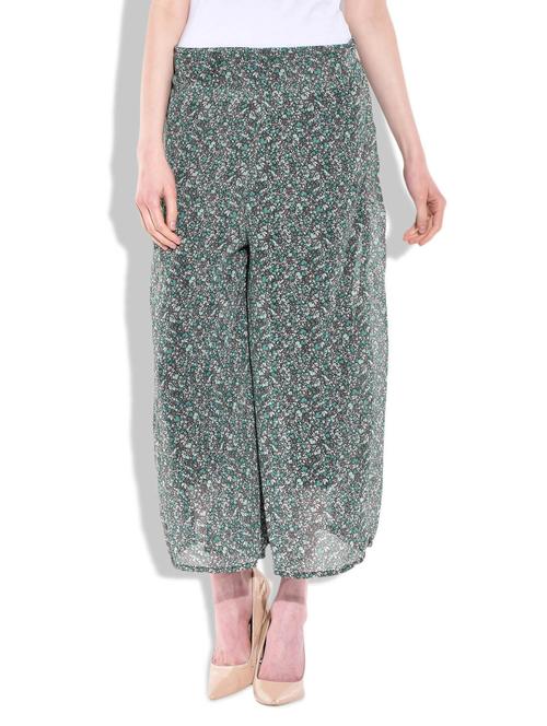 Green ploy georgette printed regular fit palazzo - 10003043 - Very Small Image - 1