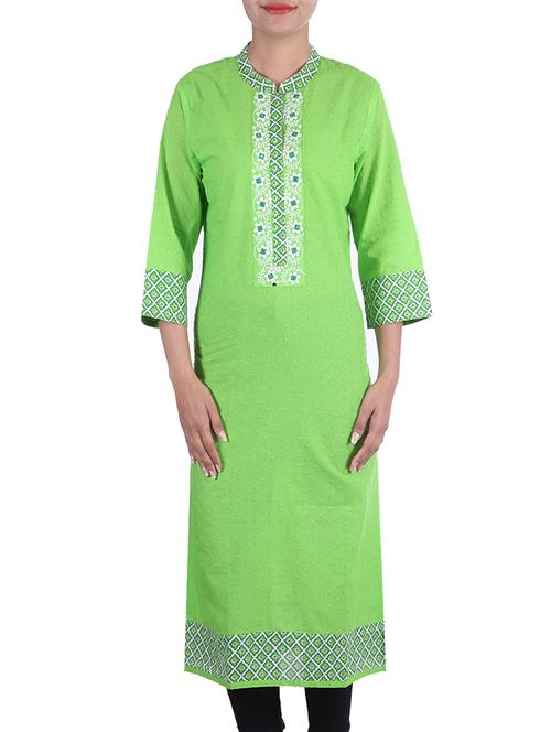 green cotton kurta - 10005477 - Very Small Image - 1