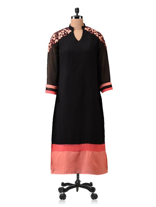 mandarin collar long georgette kurta - 1001004 - Very Small Image - 1