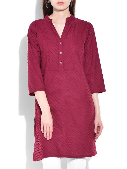 magenta cotton straight kurta - 10011793 - Very Small Image - 1