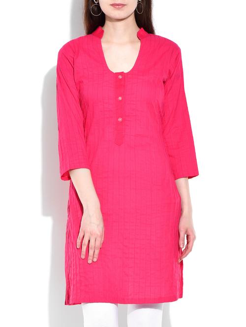 pink cotton straight kurta - 10011799 - Very Small Image - 1