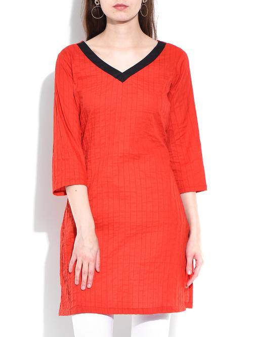 red cotton straight kurta - 10011809 - Very Small Image - 1