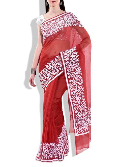 red aari embroidered super net saree - 10012264 - Very Small Image - 1