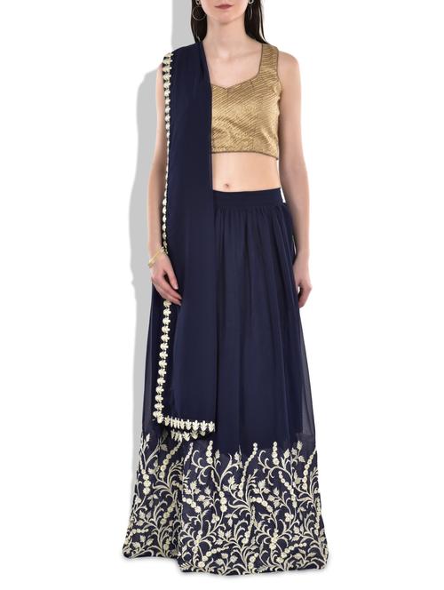 blue georgette lehenga - 10012616 - Very Small Image - 1