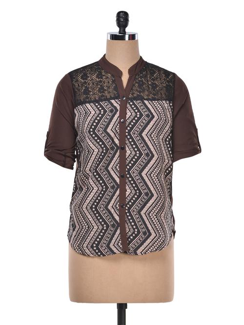 brown chevron printed shirt - 1001350 - Very Small Image - 1