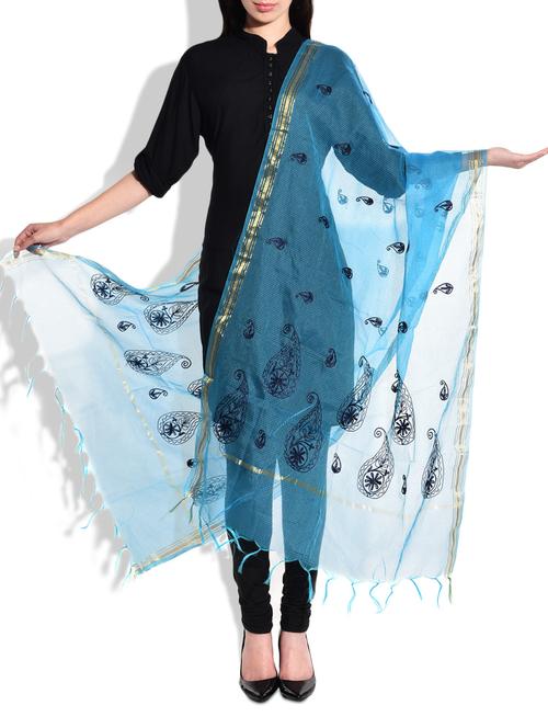 blue chanderi dupatta - 10015003 - Very Small Image - 1