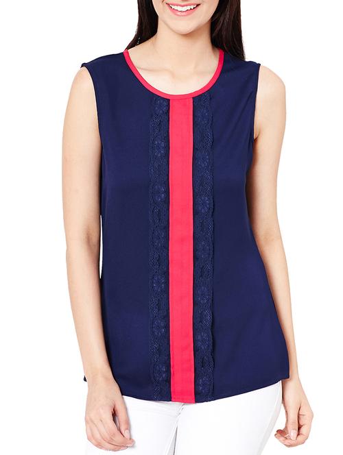 the vanca navy blue lace detailed contrast top - 10016764 - Very Small Image - 1