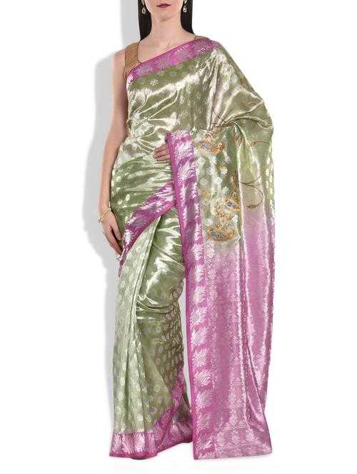 green, magenta silk saree - 10021670 - Very Small Image - 1
