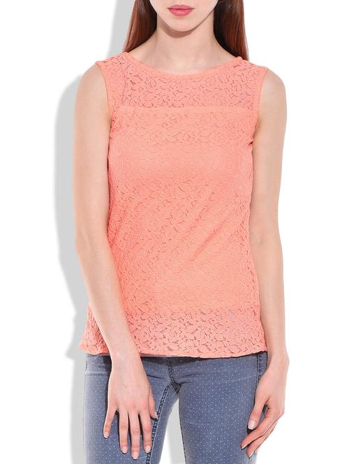 sleeveless top with net work in floral pattern - 10023661 - Very Small Image - 1