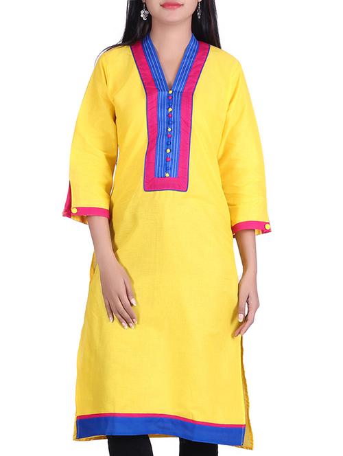 yellow cotton kurta - 10024752 - Very Small Image - 1