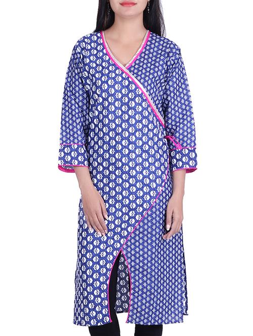 blue,white cotton kurta - 10024763 - Very Small Image - 1