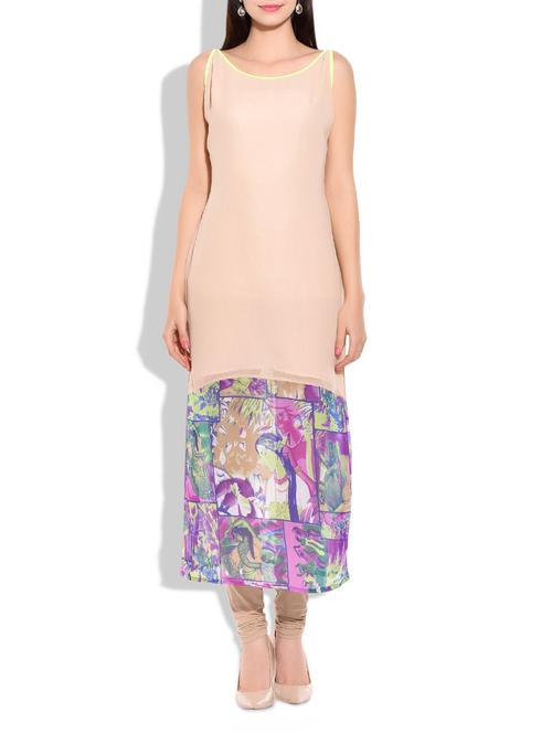 pink poly georgette kurta - 10024775 - Very Small Image - 1