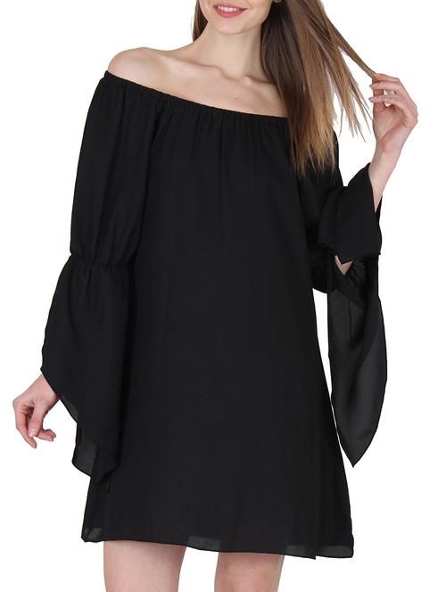 black polyester off shoulder dress - 10035612 - Very Small Image - 1