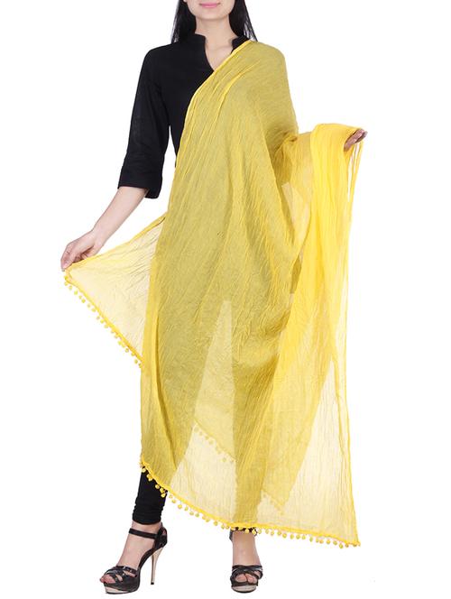 yellow cotton blend dupatta - 10036839 - Very Small Image - 1