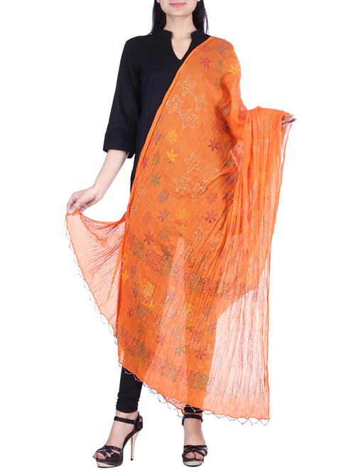 orange cotton dupatta - 10036855 - Very Small Image - 1