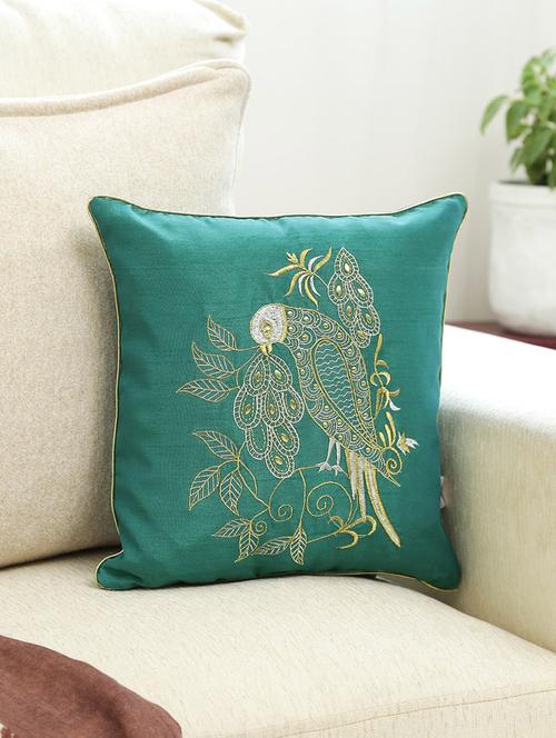 green parrot embroidered polyester cushion cover - 10037244 - Very Small Image - 1