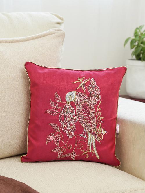 pink parrot embroidered polyester cushion cover - 10037246 - Very Small Image - 1