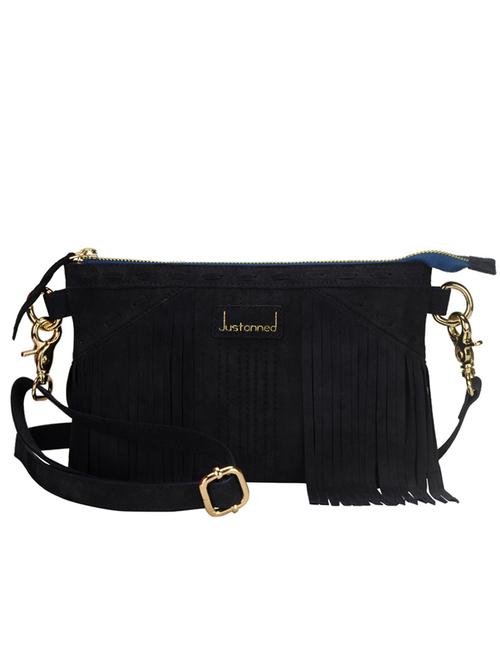 justanned indigo leather fringed sling bag - 10042904 - Very Small Image - 1
