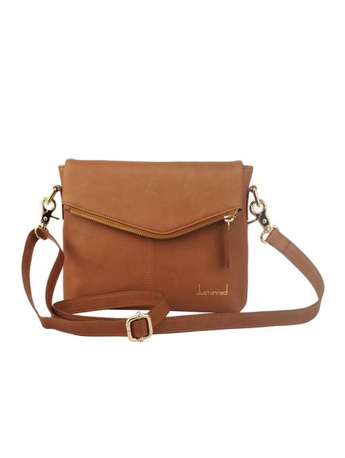 justanned brown leather embellished sling bag - 10042907 - Very Small Image - 1