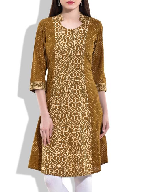 centre panel olive green ajrakh block printed kurti - 10044187 - Very Small Image - 1