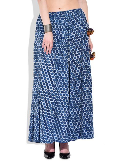 indigo free size skirt hand block printed in bagru - 10044237 - Very Small Image - 1