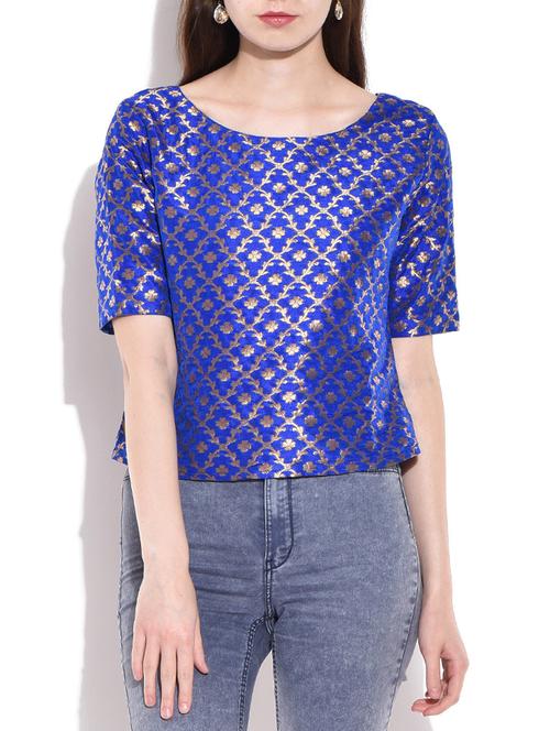 blue blouse in pure brocade silk - 10044265 - Very Small Image - 1