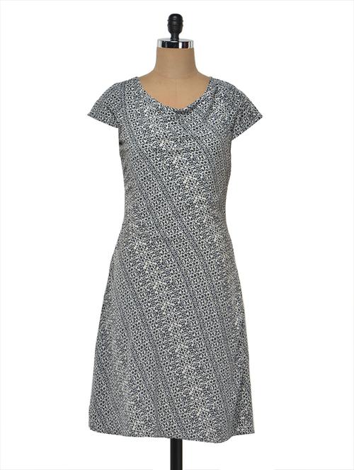 printed white and navy blue dress - 1004821 - Very Small Image - 1