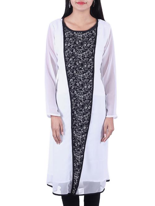 white,black pure georgette kurta - 10048611 - Very Small Image - 1