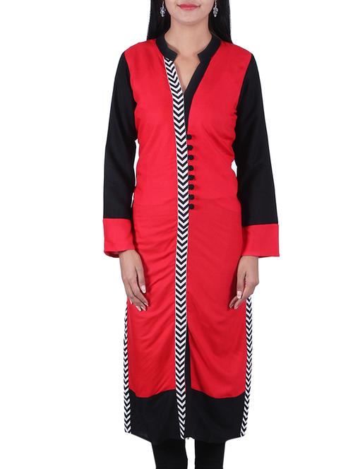 red,black rayon kurta - 10048619 - Very Small Image - 1