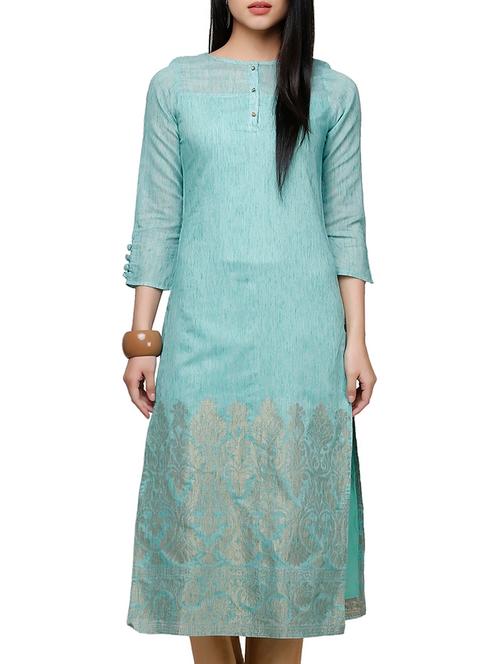blue chanderi straight kurta - 10048818 - Very Small Image - 1