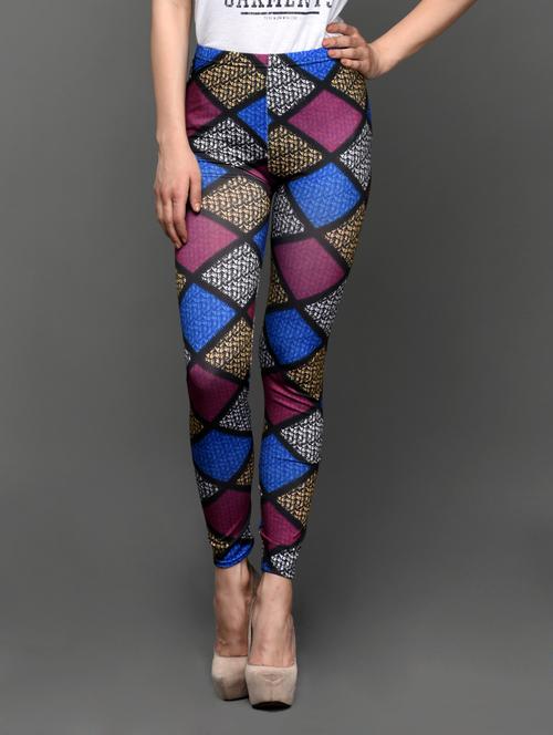 rhombus printed polyester lycra leggings - 1005180 - Very Small Image - 1