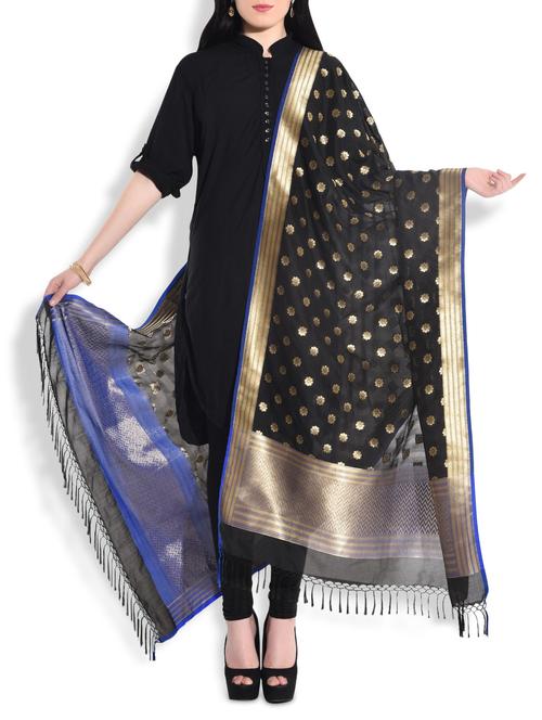 black floral brocade banarasi silk dupatta - 10064746 - Very Small Image - 1