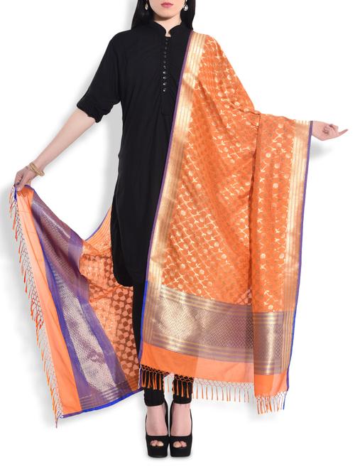 rust floral brocade banarasi silk dupatta - 10064747 - Very Small Image - 1