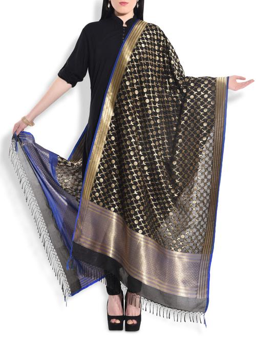 black floral brocade banarasi silk dupatta - 10064753 - Very Small Image - 1
