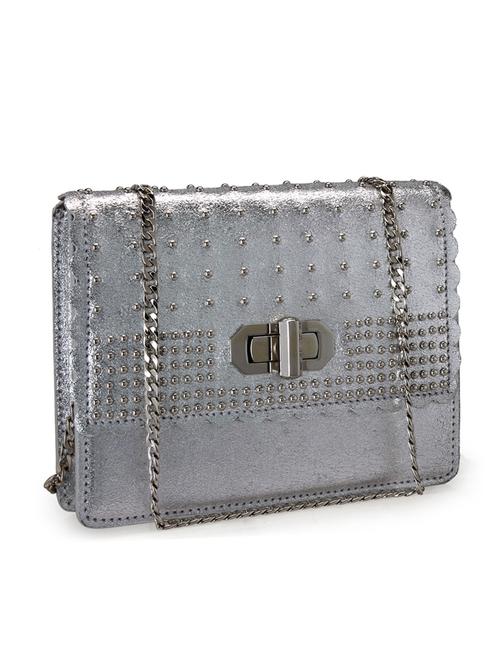 silver leather clutch - 10064900 - Very Small Image - 1