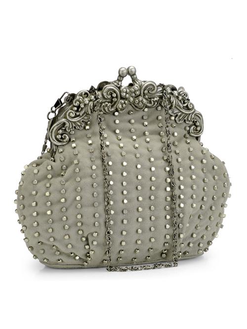 grey, silver leather clutch - 10064944 - Very Small Image - 1