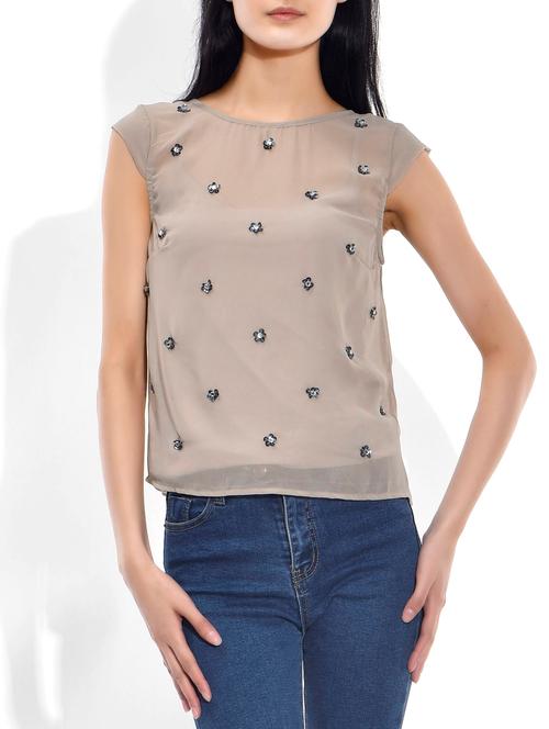 grey poly georgette top - 10065378 - Very Small Image - 1
