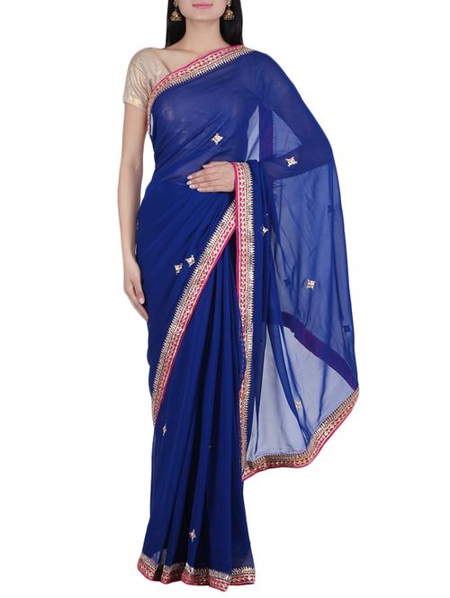 dark blue georgette saree - 10065528 - Very Small Image - 1