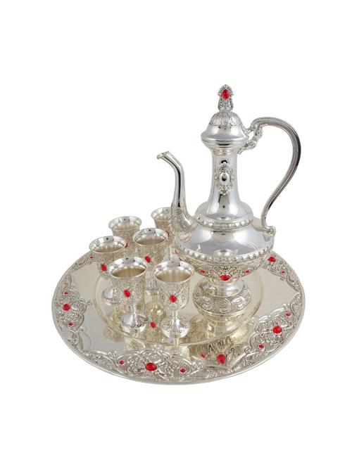 elegant set of fine silver wine surahi and 6 glasses - 10067861 - Very Small Image - 1