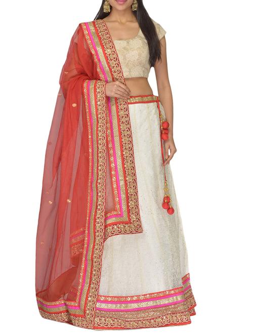 off white resham embroidered net lehenga set - 10068272 - Very Small Image - 1