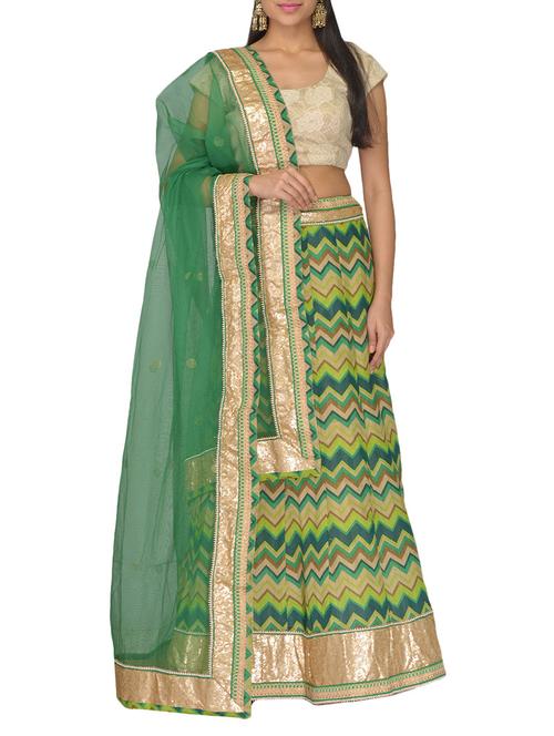 multicolored chevron printed matka silk lehenga set - 10068279 - Very Small Image - 1