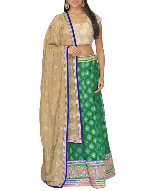 green patola silk lehenga set - 10068293 - Very Small Image - 1