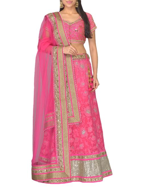 pink embroidered viscose lehenga set - 10068314 - Very Small Image - 1
