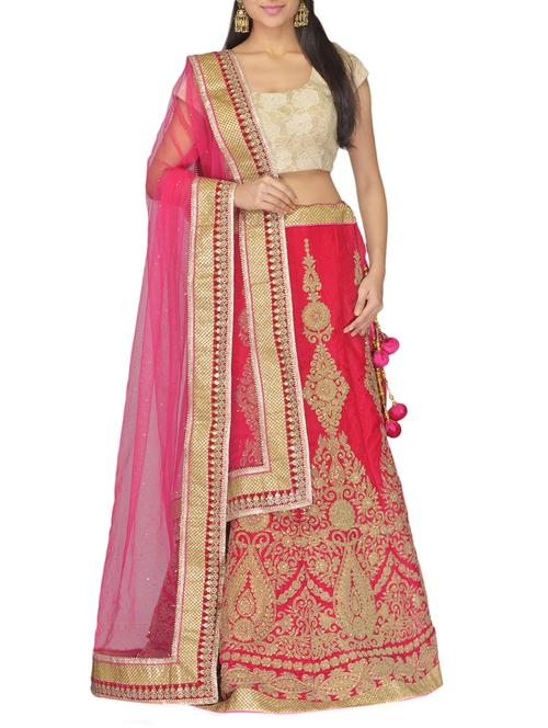 pink patchworked velvet lehenga set - 10068335 - Very Small Image - 1