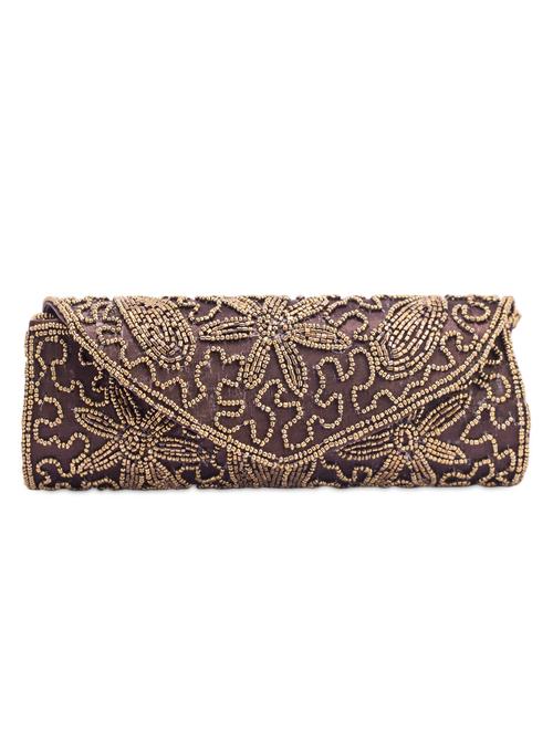 Brown Beads Embellished Flap Clutch - 1007091 - Very Small Image - 1