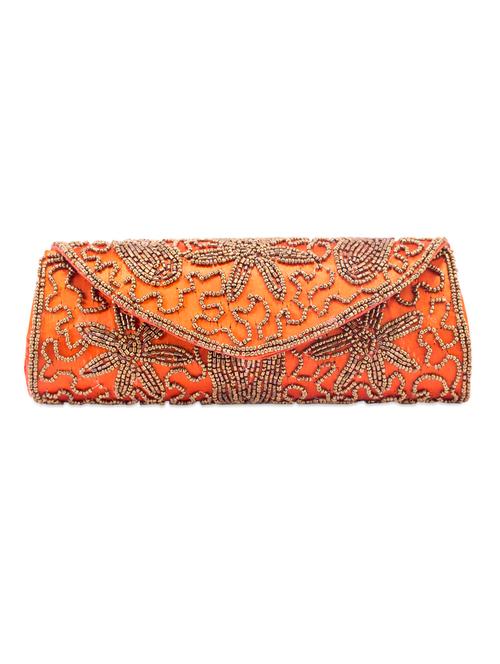 Orange Beads Embellished Flap Clutch - 1007100 - Very Small Image - 1
