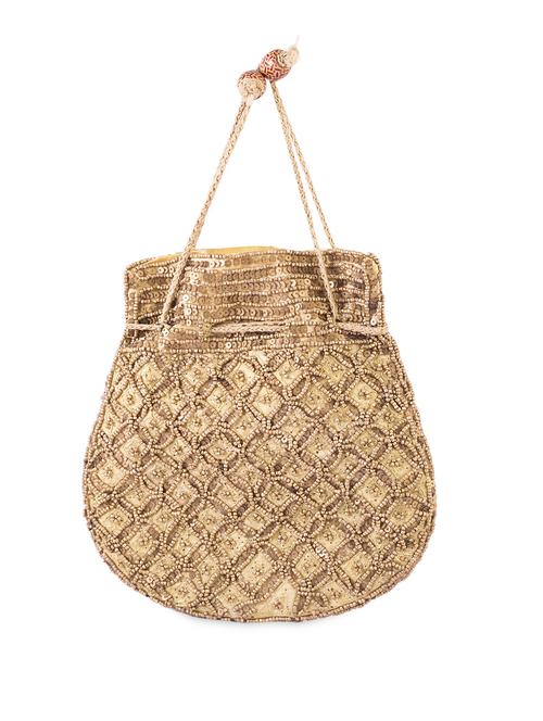 Golden Ethnic Embellished Potli - 1007128 - Very Small Image - 1