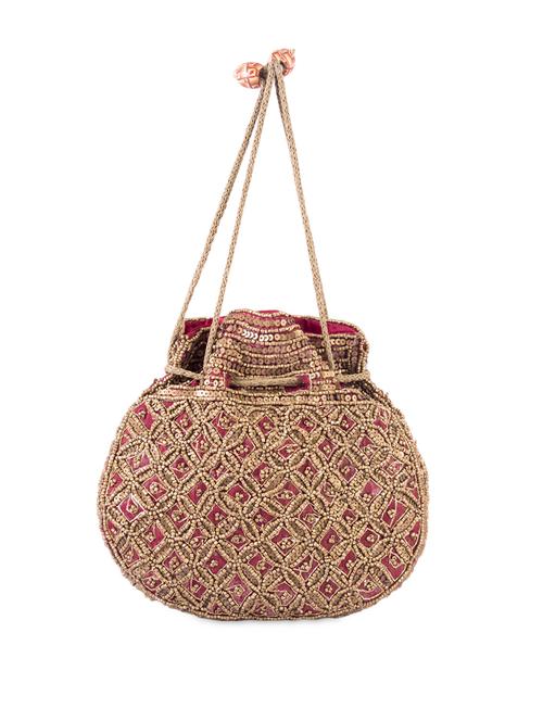 Maroon Ethnic Embellished Potli - 1007130 - Very Small Image - 1