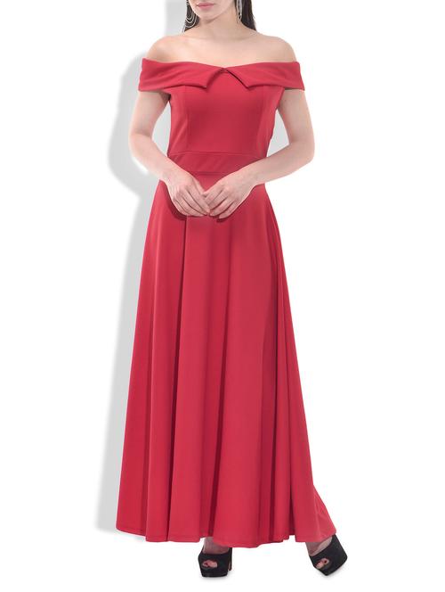 red off shoulder lycra dress - 10072384 - Very Small Image - 1