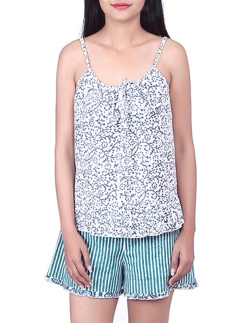 tie up neck top with striped shorts set - 10077341 - Very Small Image - 1